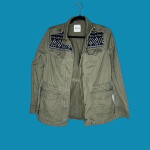 Mudd Green Black Military Full Zip Jacket Embroidery Size Medium